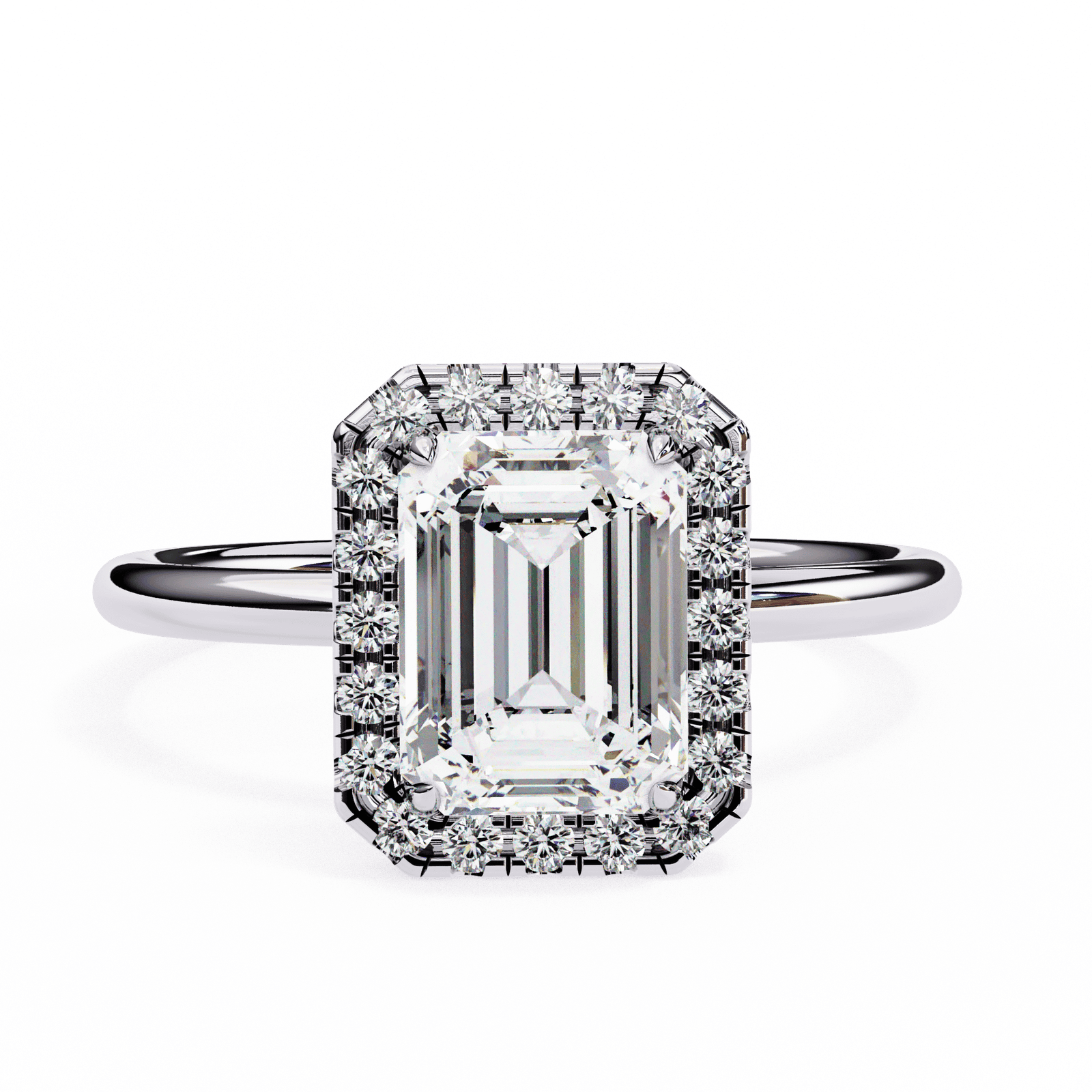 Emerald-Cut Diamond Halo Engagement Ring
